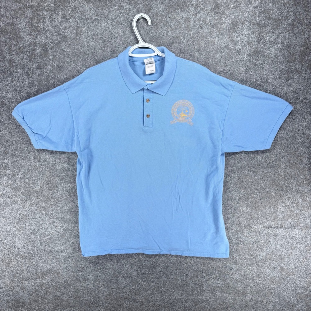 Gildan Mens XL Navy Nuclear Weapons Association Blue Polo Shirt Military Logo
